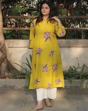 Rose Lime Cotton Kurta