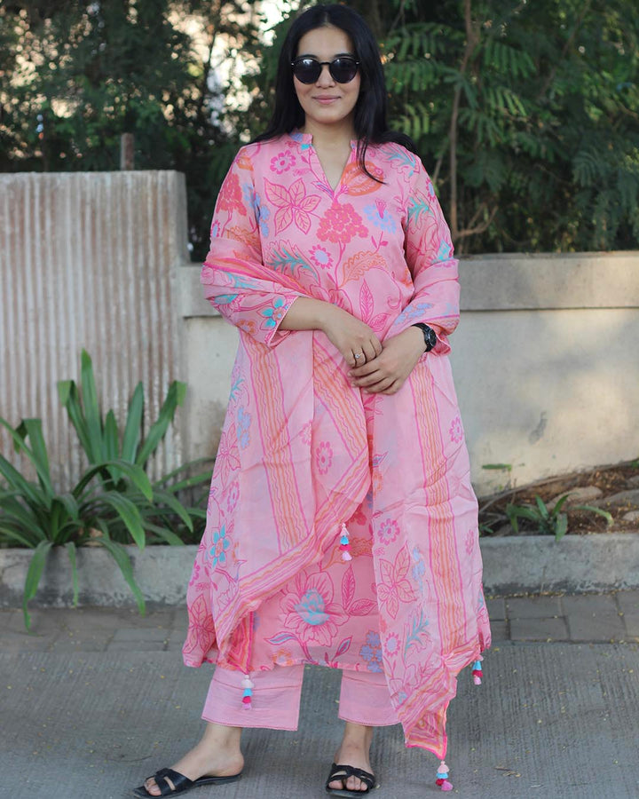 Ruhani – Pink Pure Organza Floral Suit Set