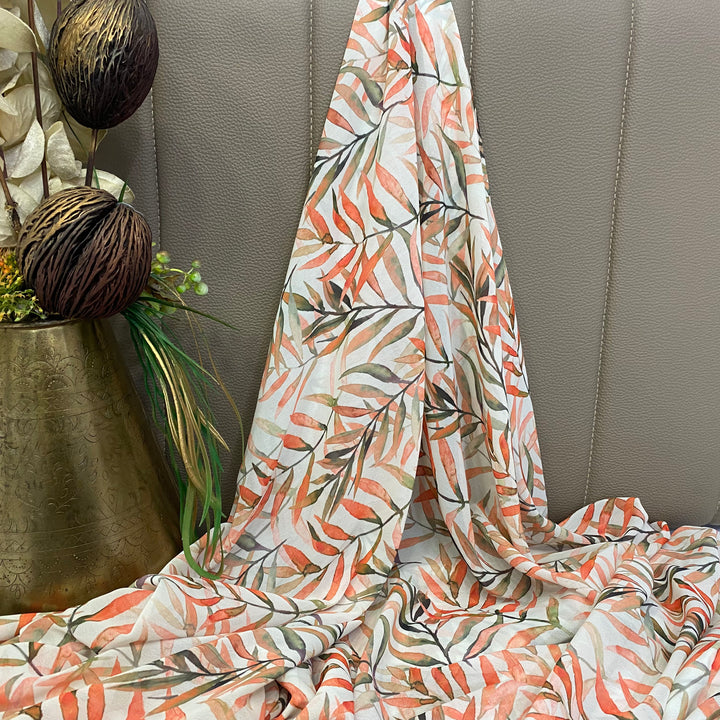 Exquisite All Over Leaf Print on Georgette fabric per meter