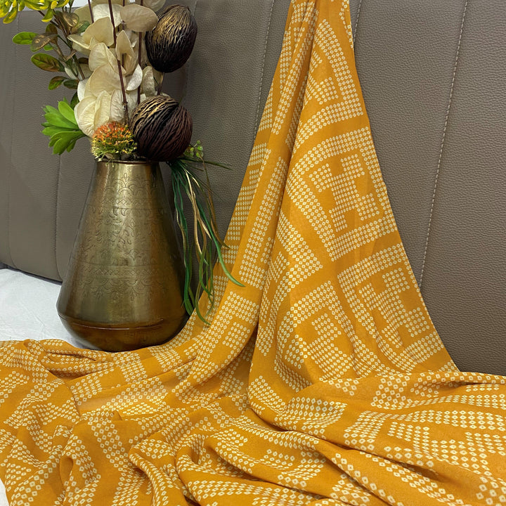 All Over Bandhani Print Georgette Fabric per meter - indiefabstore