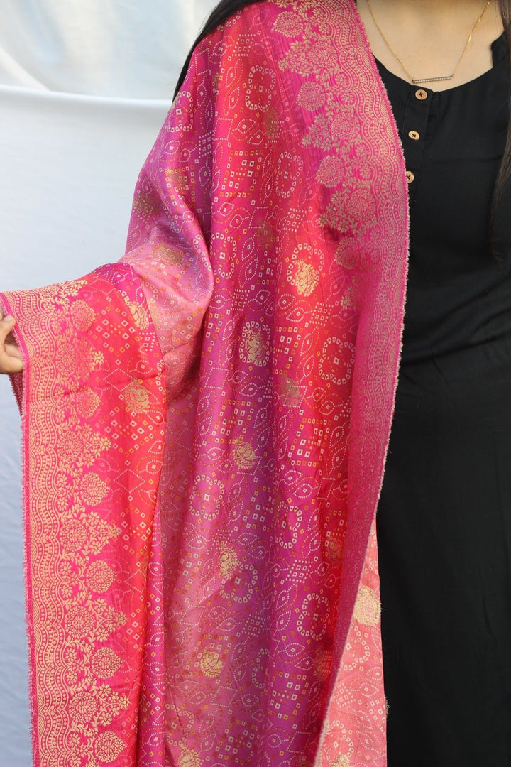 Bandhani ombre pattern silk jacquard dupatta- Shade 2 - indiefabstore