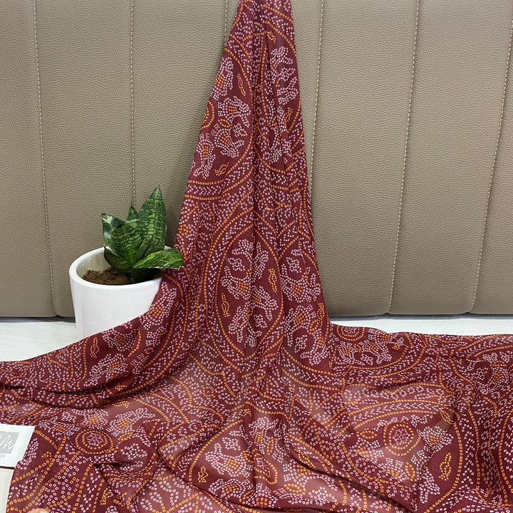 Maroon Bandhani Print Georgette Fabric per meter - indiefabstore