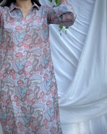 Paisley Kurta on Linen Satin fabric - indiefabstore