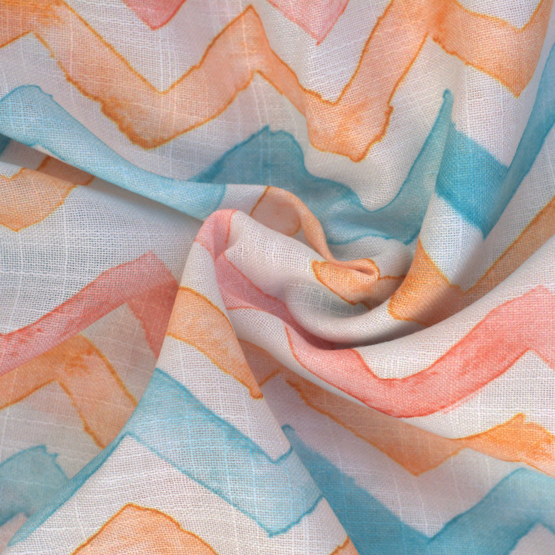 Zig zag print on white cotton linen fabric per meter - indiefabstore