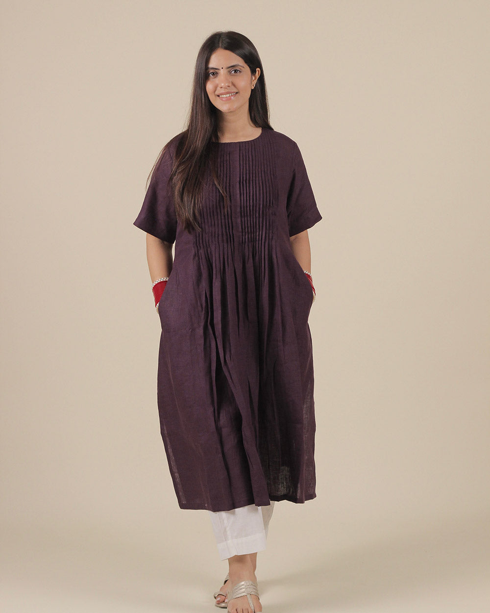 Jamun Pleated Pure Linen Kurta