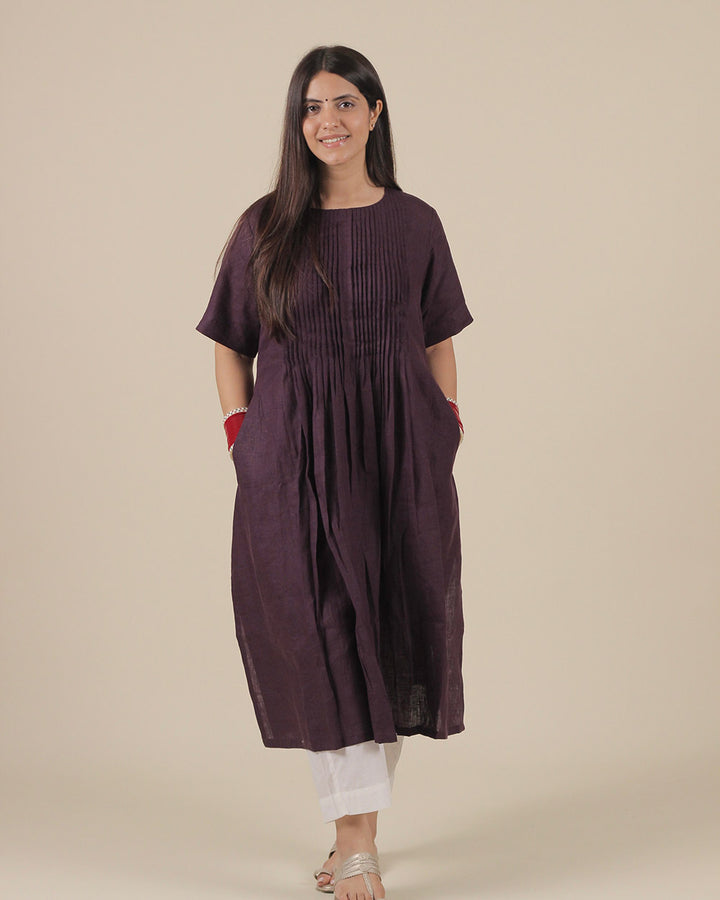 Jamun Pleated Pure Linen Kurta