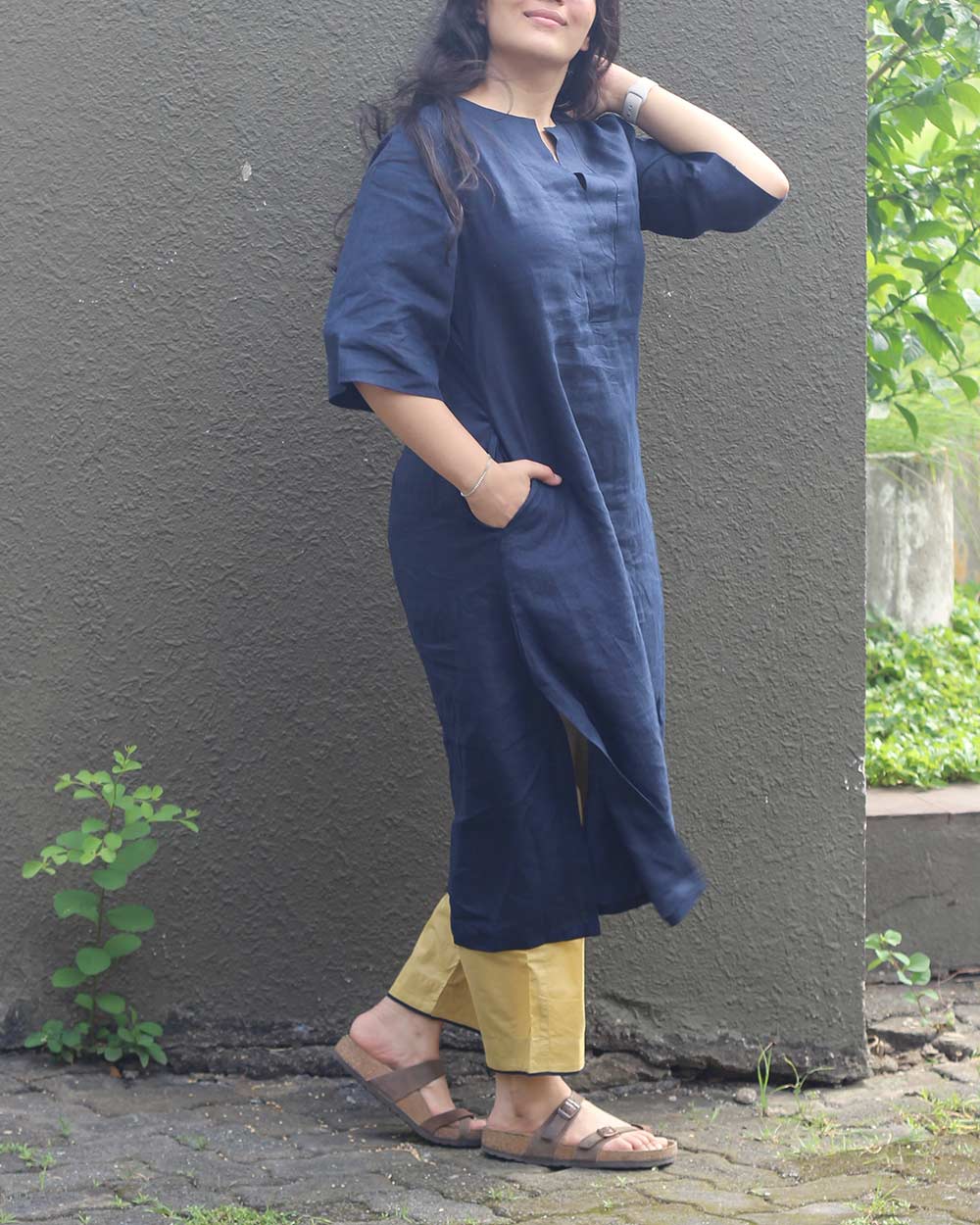 Ink Blue Pure Linen Kurta Set - Set of 2