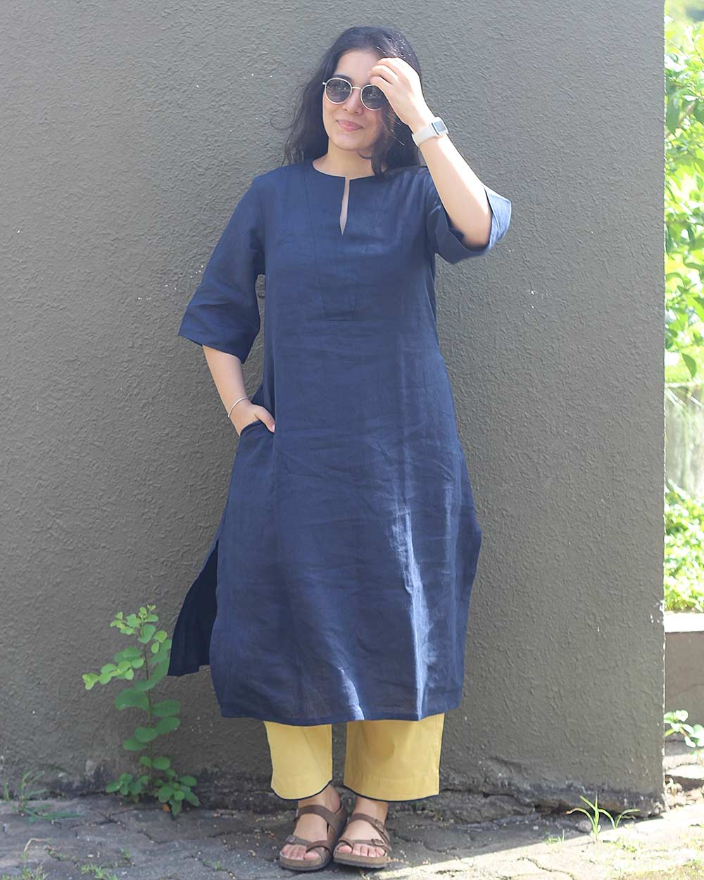 Ink Blue Pure Linen Kurta Set - Set of 2