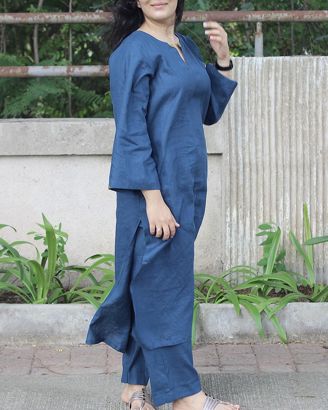 Teal Blue Premium Linen Kurta Set - Set of 2