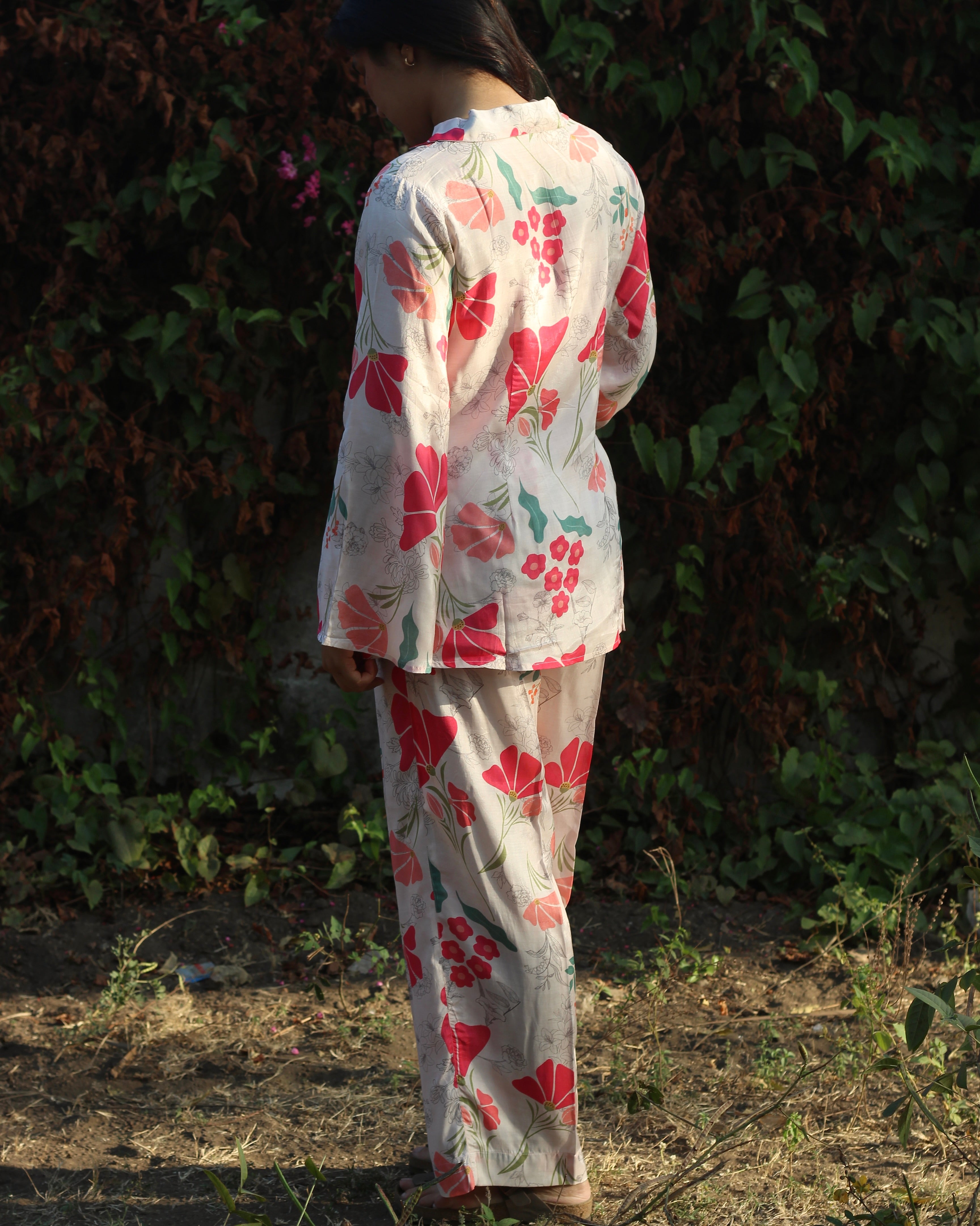 Backside of floral muslin co-ord