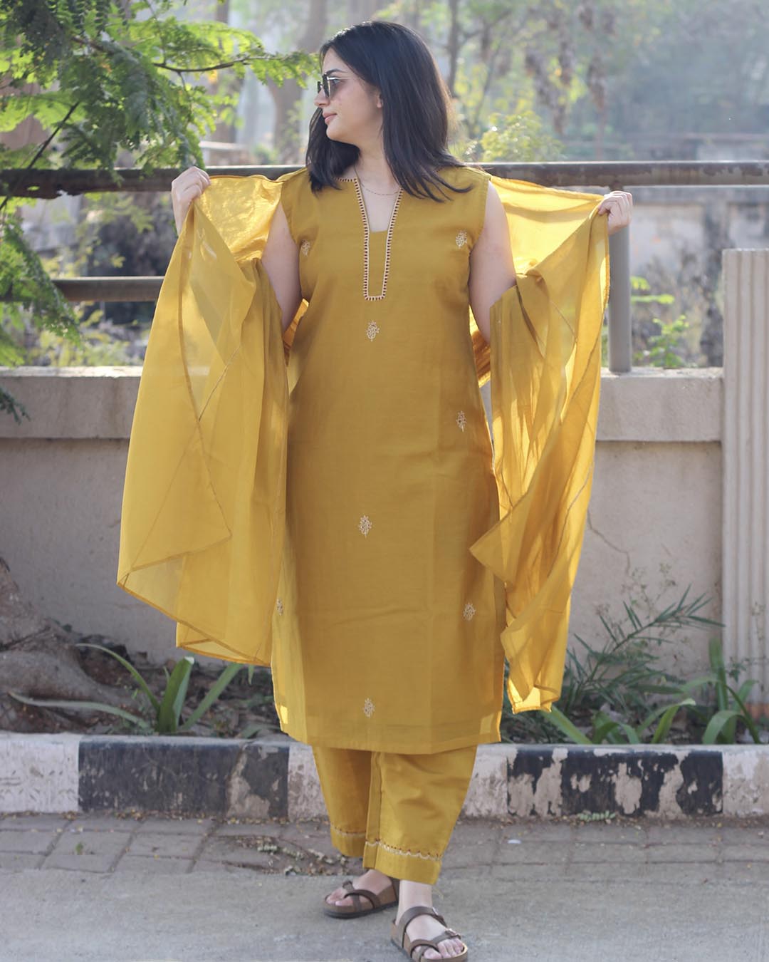 Surya Mul Chanderi Kurta set with Dupatta - Set of 3