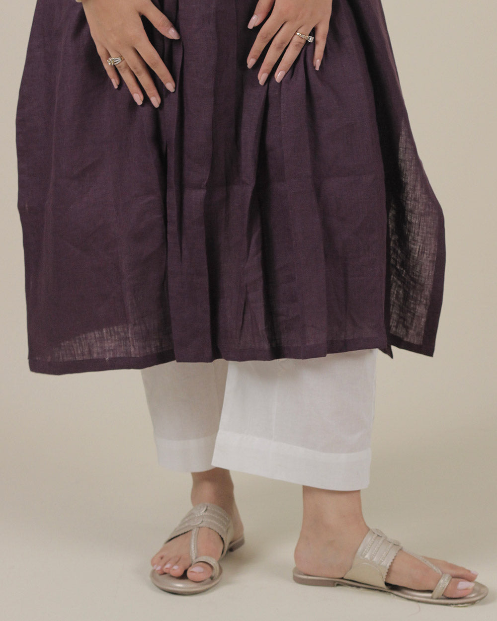 Jamun Pleated Pure Linen Kurta
