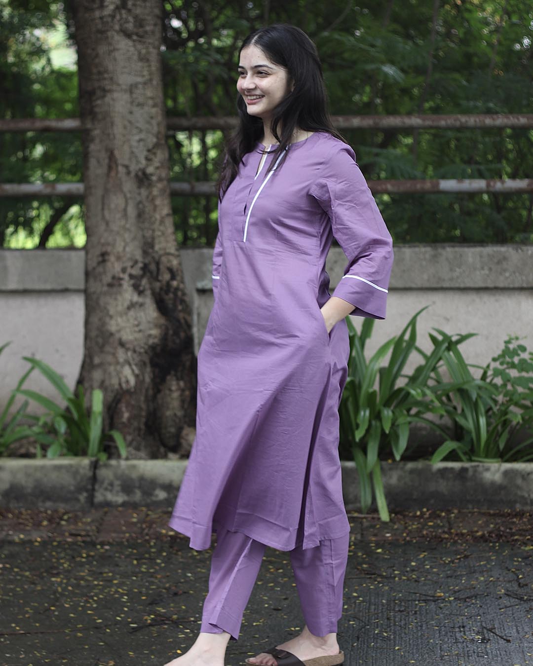 Lavender Pure Cotton Kurta Set- Set of 2