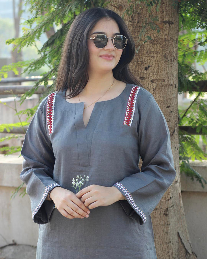 Naqsh Premium linen charcoal kurta