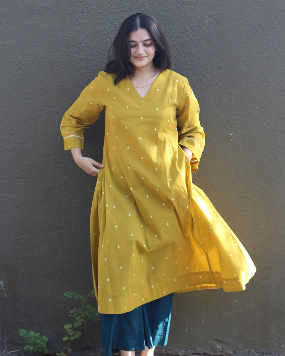 Vibha Jamdhani Yellow Kurta