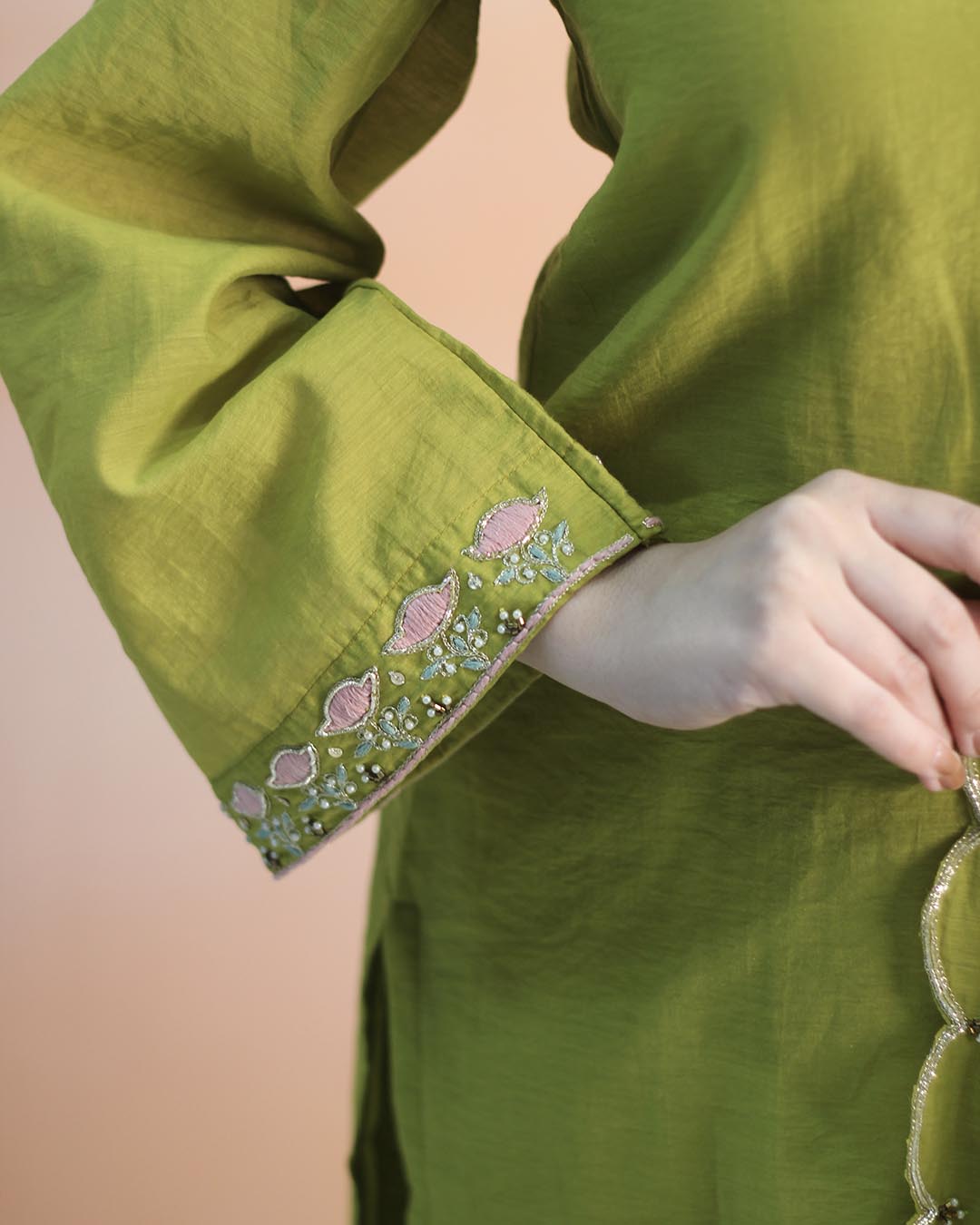Pear Green Mul Chanderi Suit Set- Set of 3