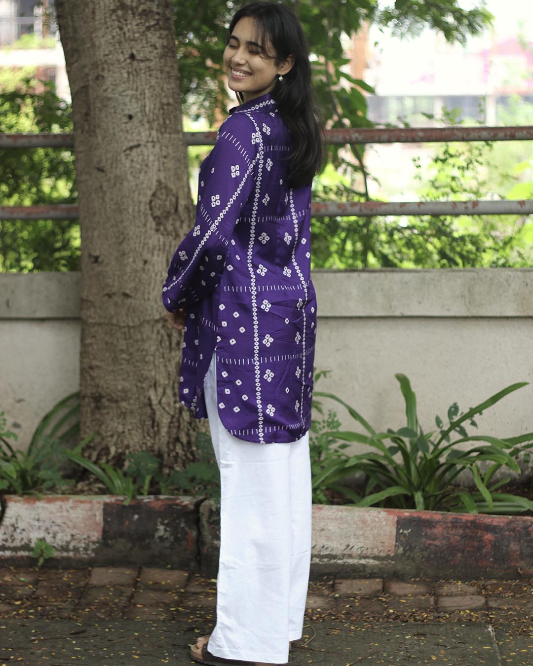 Purple Printed Bandhani Tunic - with Lining