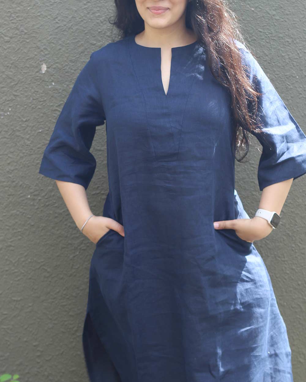 Ink Blue Pure Linen Kurta Set - Set of 2