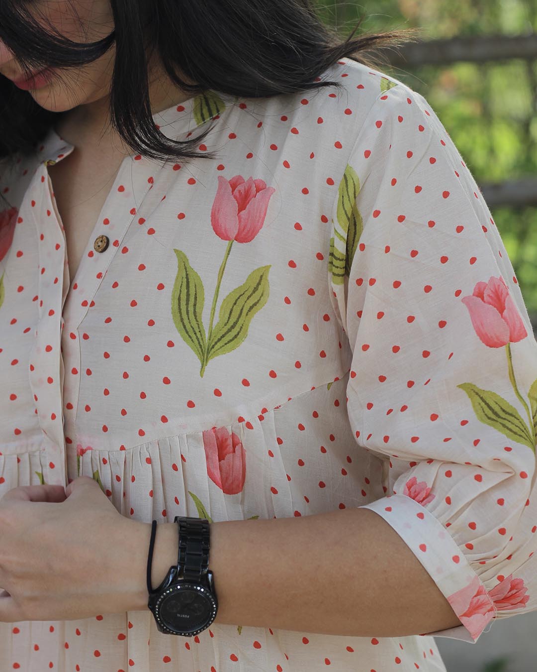 Rosey polka dot Pure cotton Long Kurta