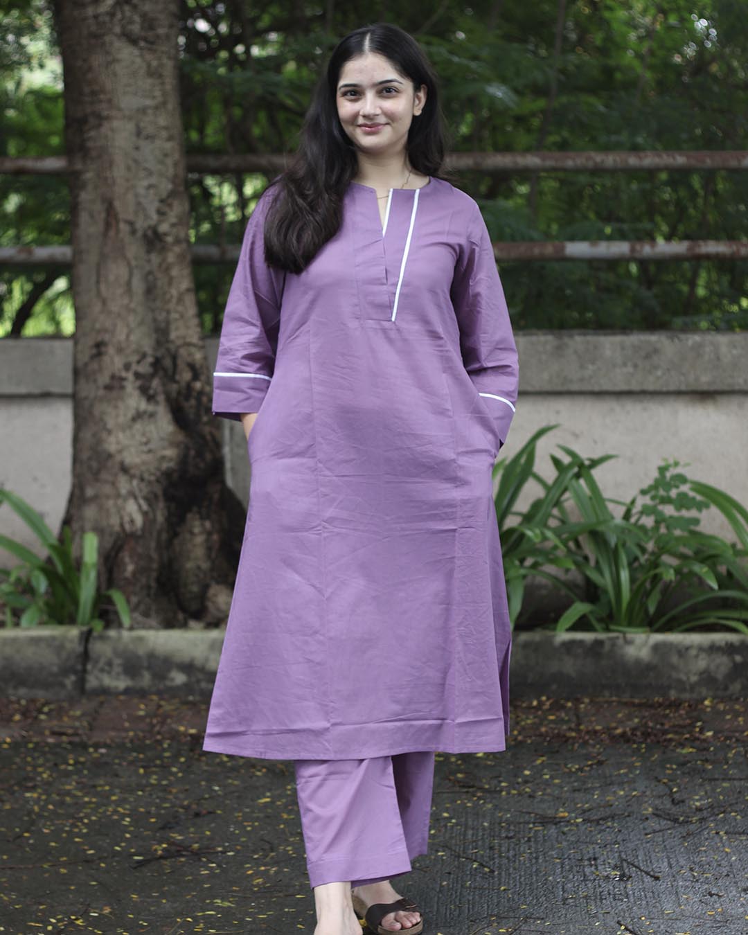 Lavender Pure Cotton Kurta Set- Set of 2