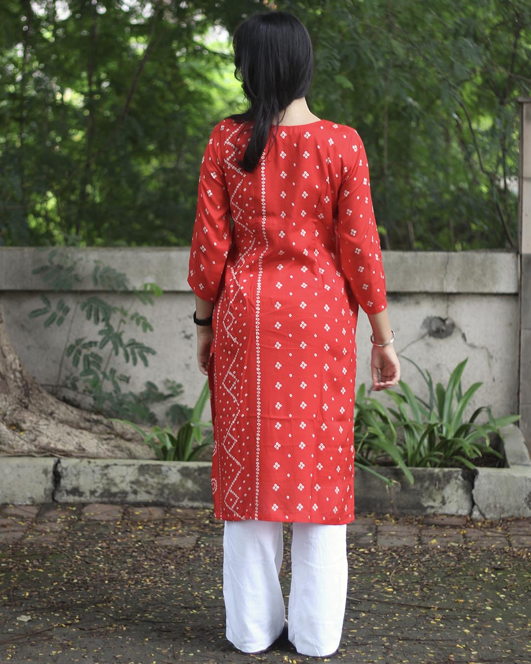 Red Printed Bandhani Kurta - with Lining