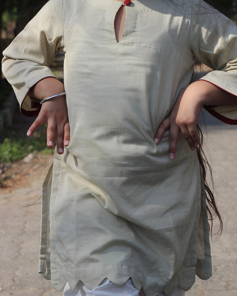 Pihu Pista green kurta with white pants