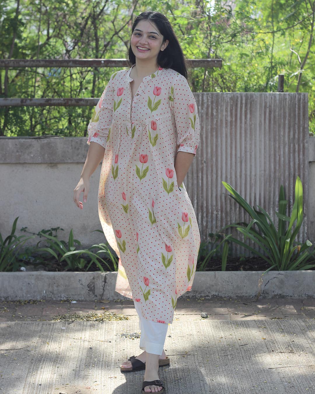 Rosey polka dot Pure cotton Long Kurta
