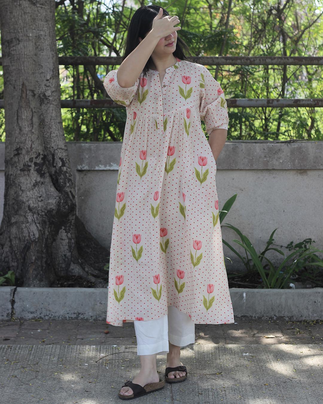 Rosey polka dot Pure cotton Long Kurta