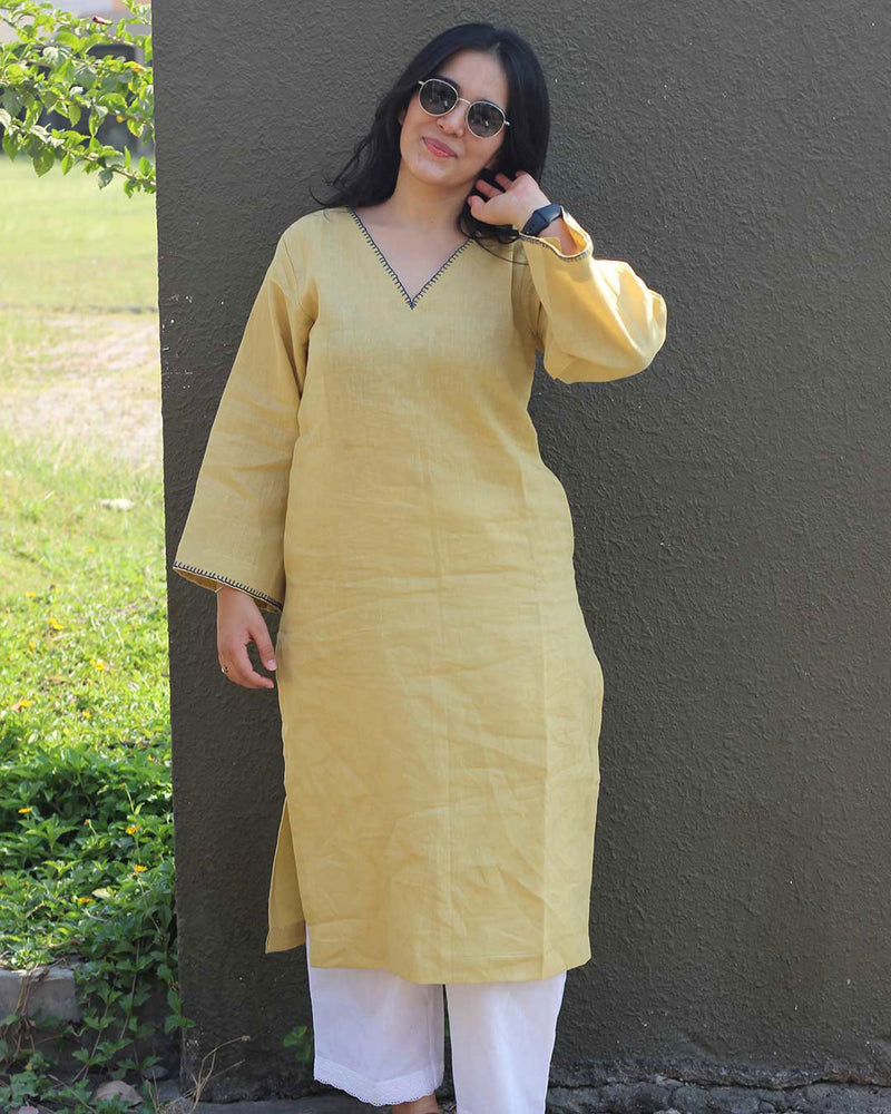 Butter Yellow Premium Linen Kurta