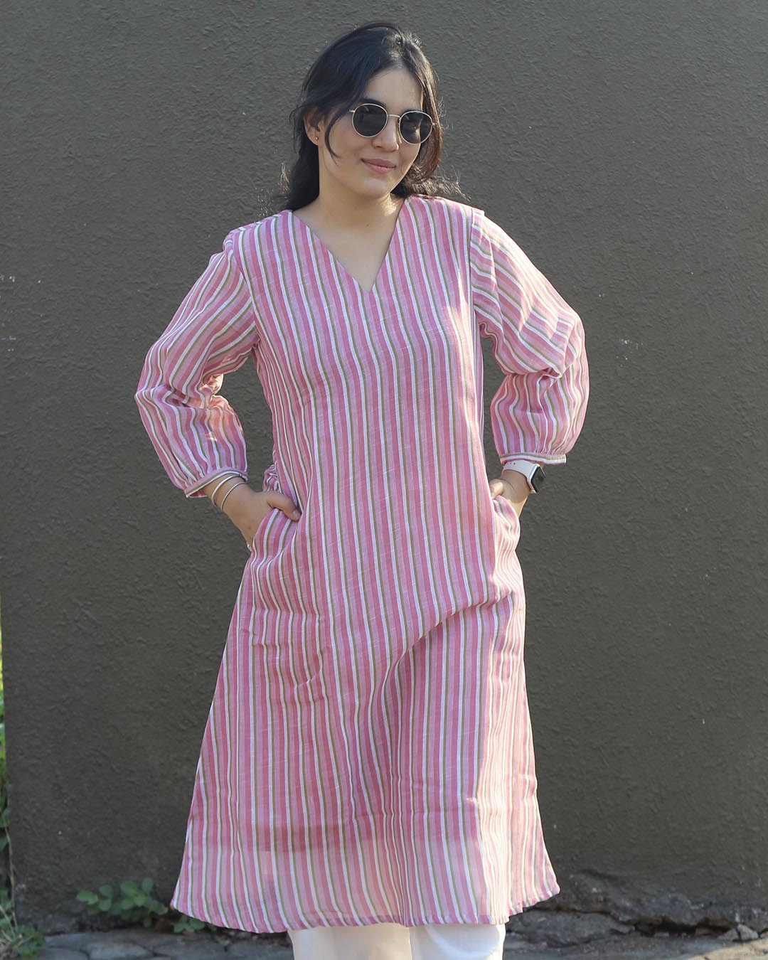 Reya Stripe Linen kurta with Cotton lining