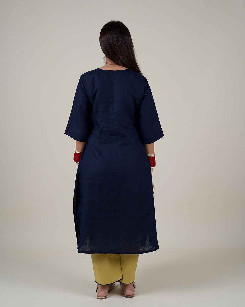 Ink Blue Pure Linen Kurta Set - Set of 2