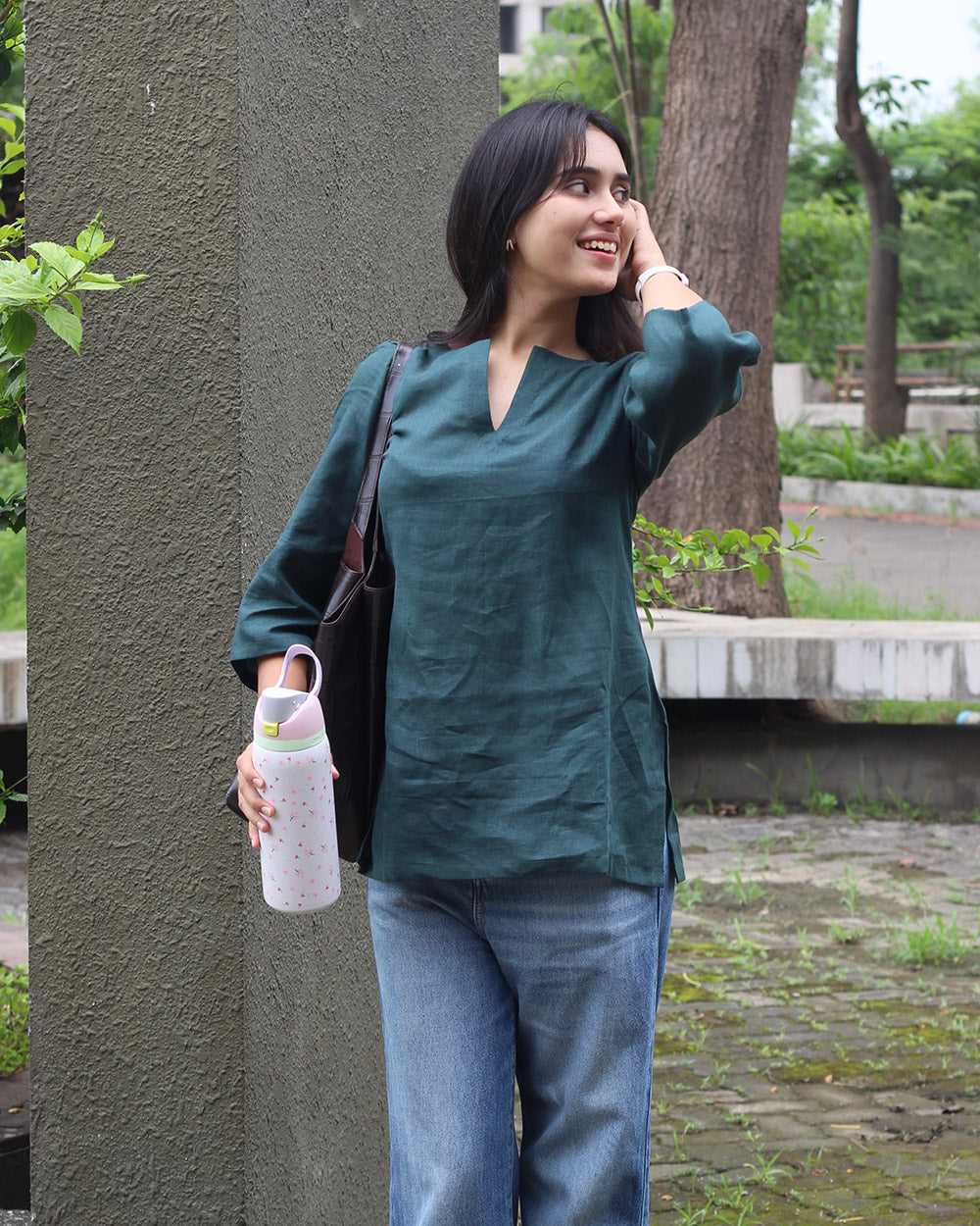 Teal green Linen Short Kurta