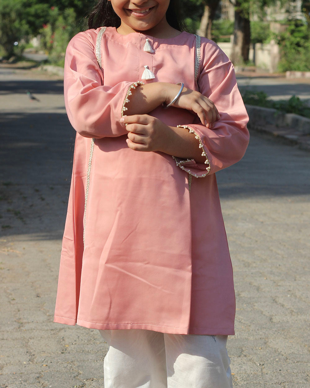 Pink festive Kurta with mul lining