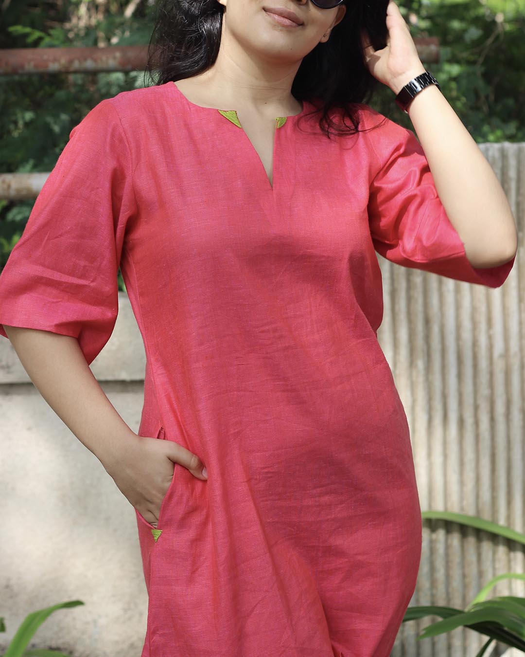 Hot pink Premium linen long Dress/Kurta