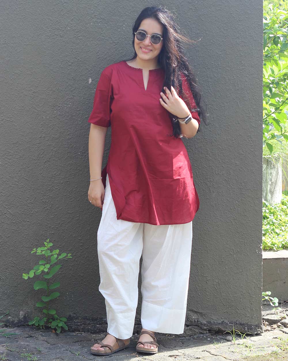 Dhun Cotton Short Tunic - Red