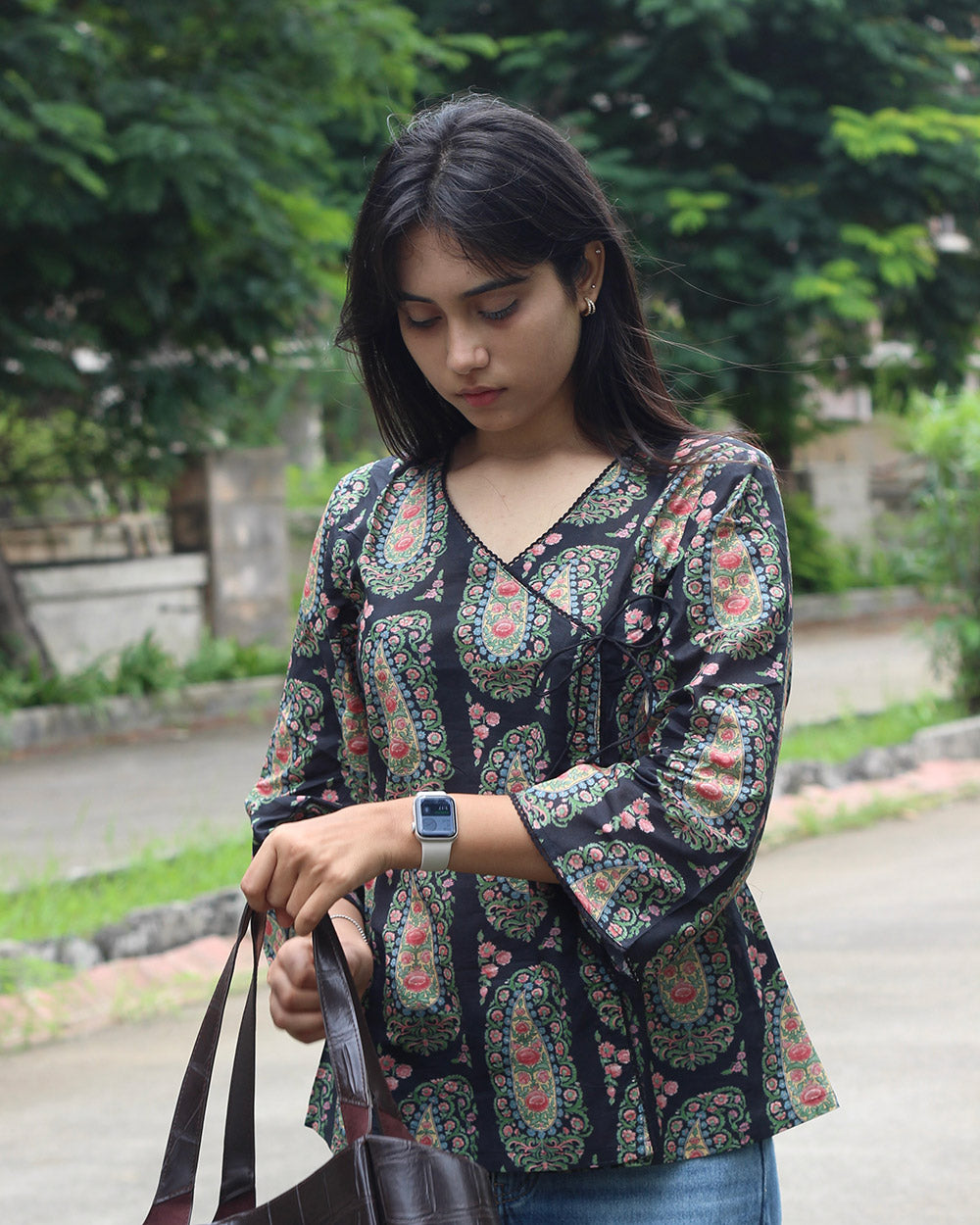 Paisley Short Kurta in Black