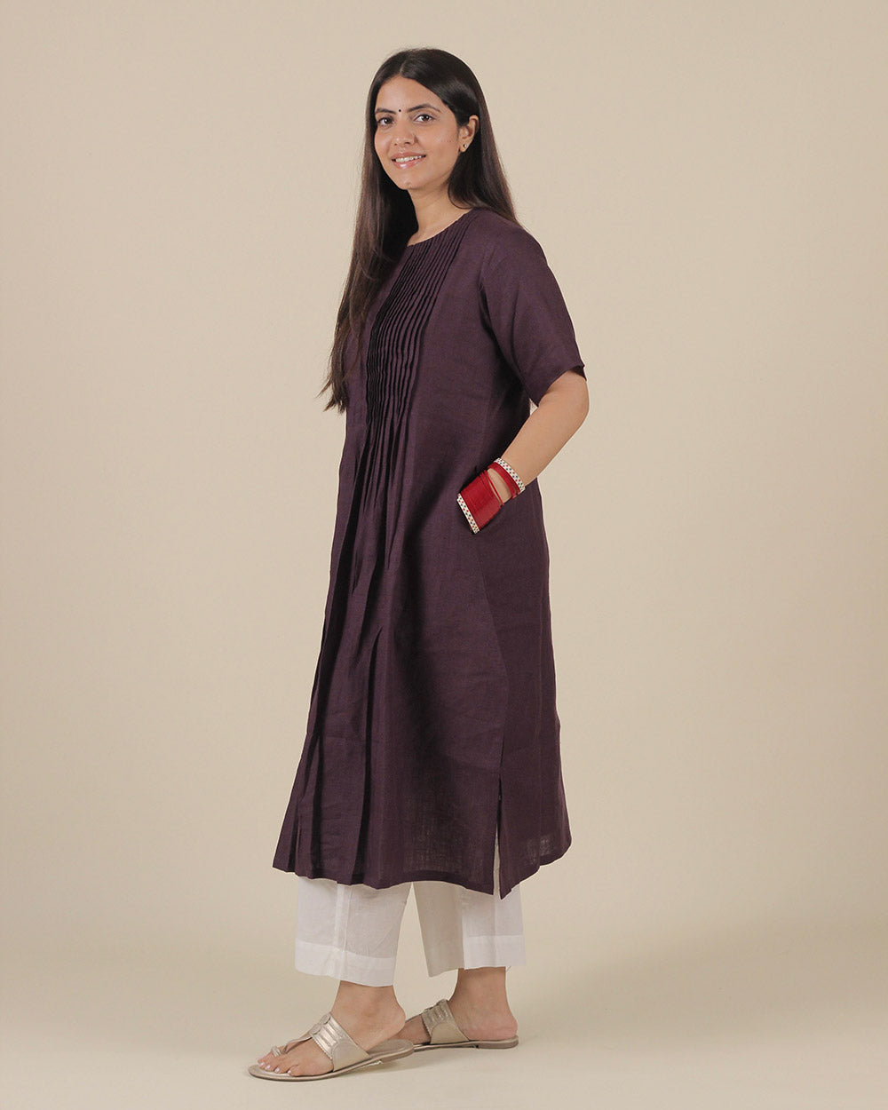 Jamun Pleated Pure Linen Kurta