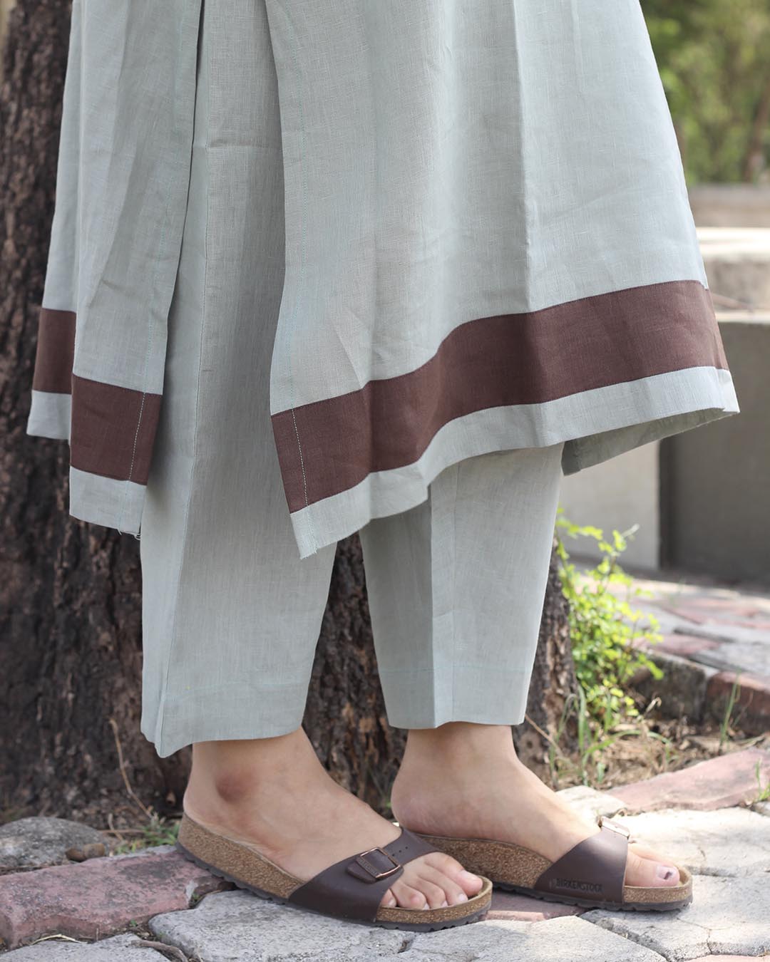 Coffee Stripe Premium Linen Kurta set