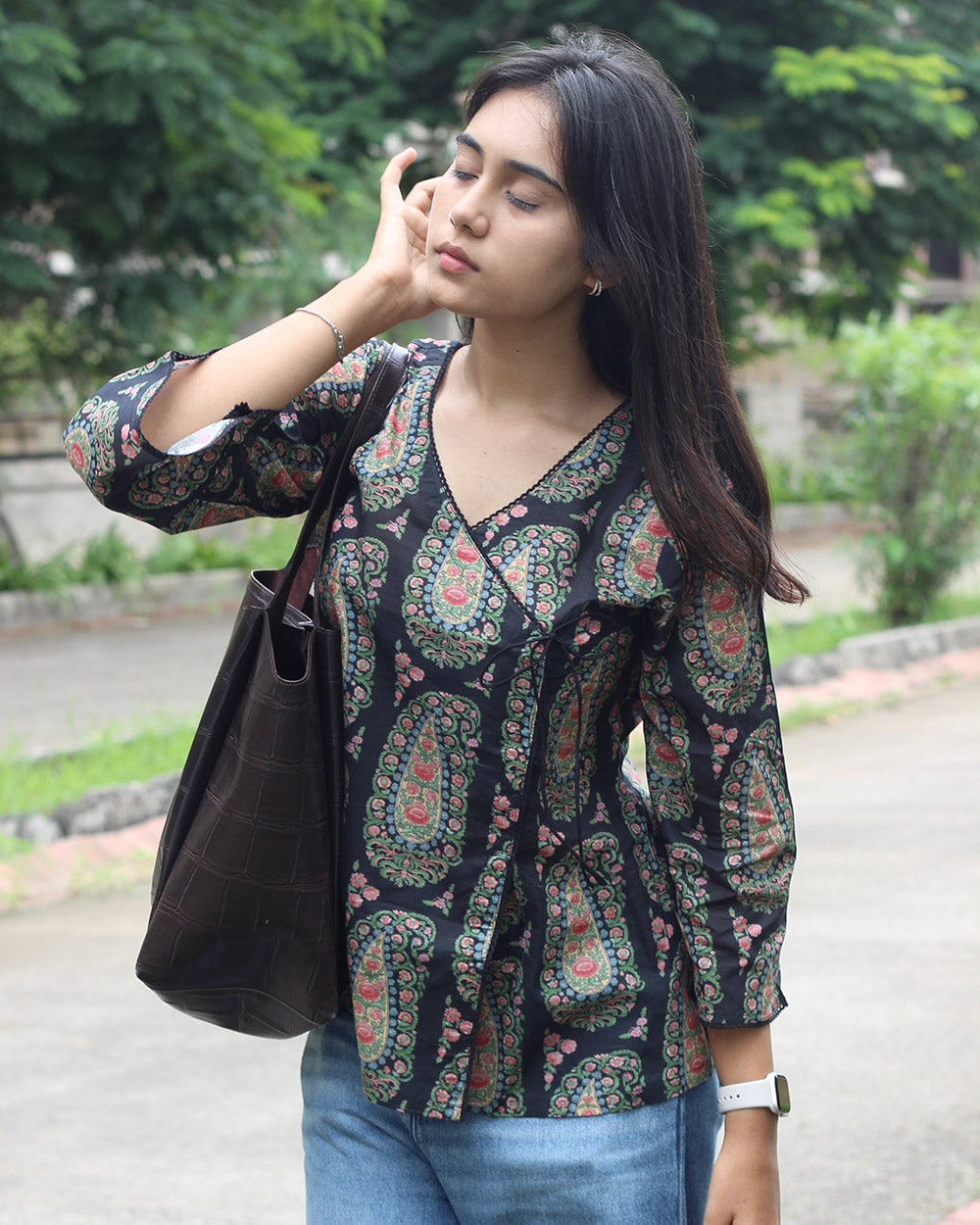 Paisley Short Kurta in Black