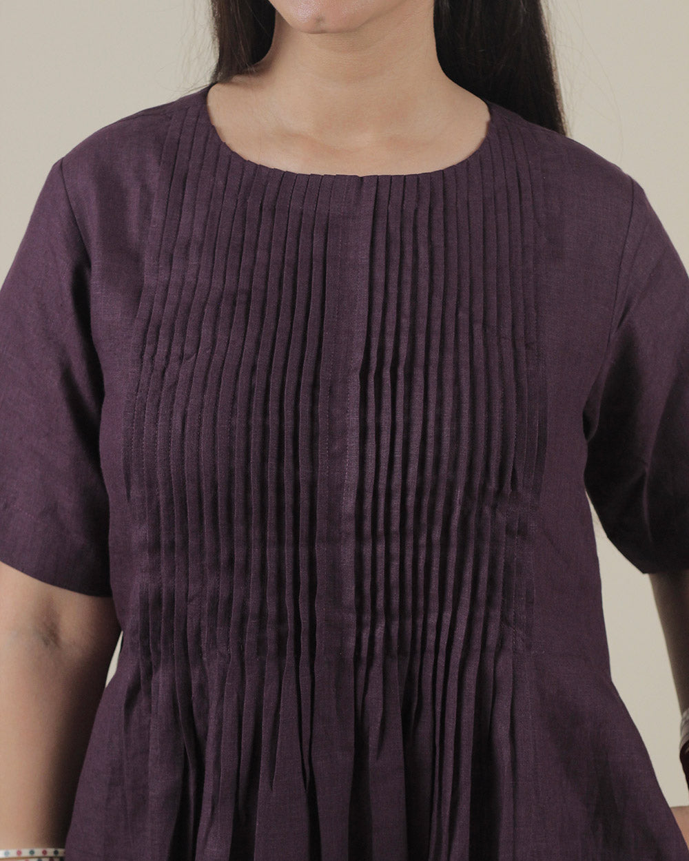 Jamun Pleated Pure Linen Kurta