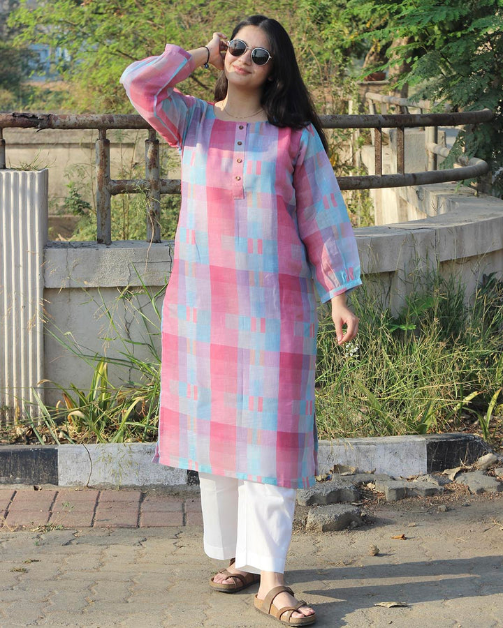 Checks Linen Kurta