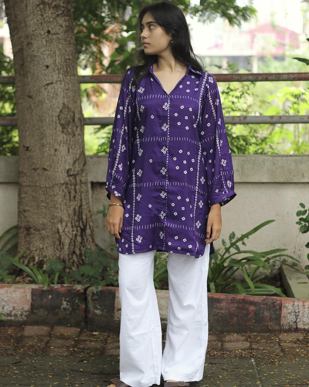 Purple Printed Bandhani Tunic - with Lining