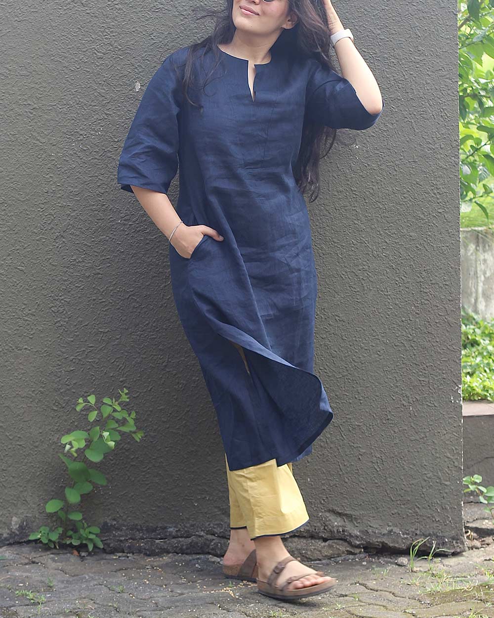 Ink Blue Pure Linen Kurta Set - Set of 2