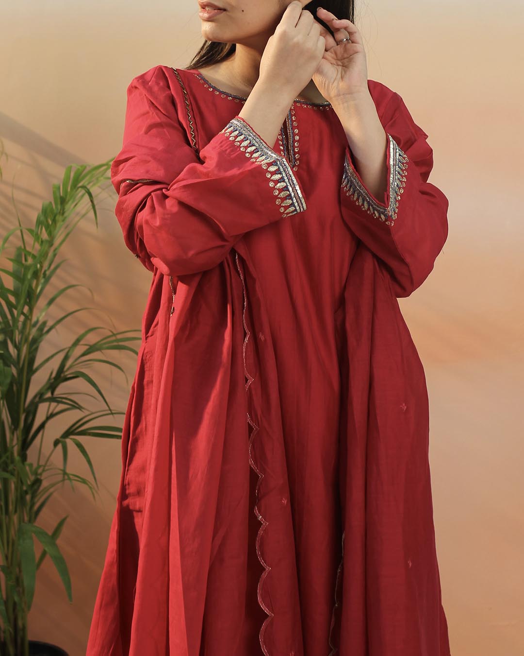 Pink Red Mul Chanderi Suit set - Set of 3