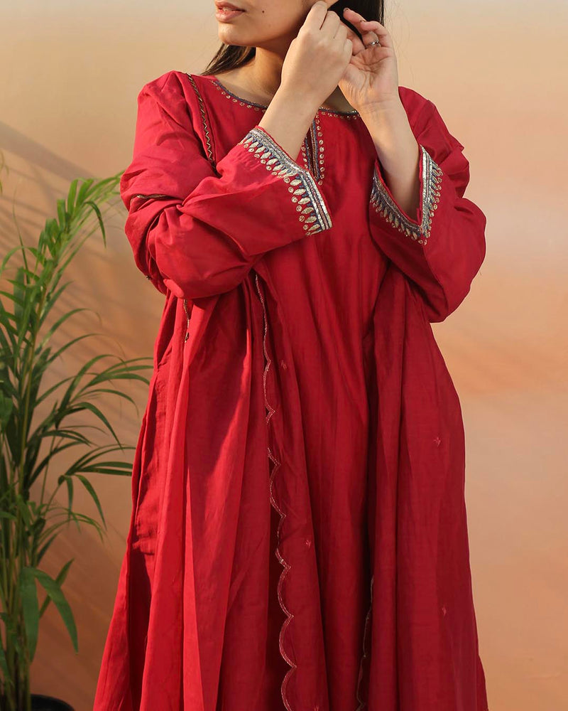 Pink Red Mul Chanderi Suit set - Set of 3