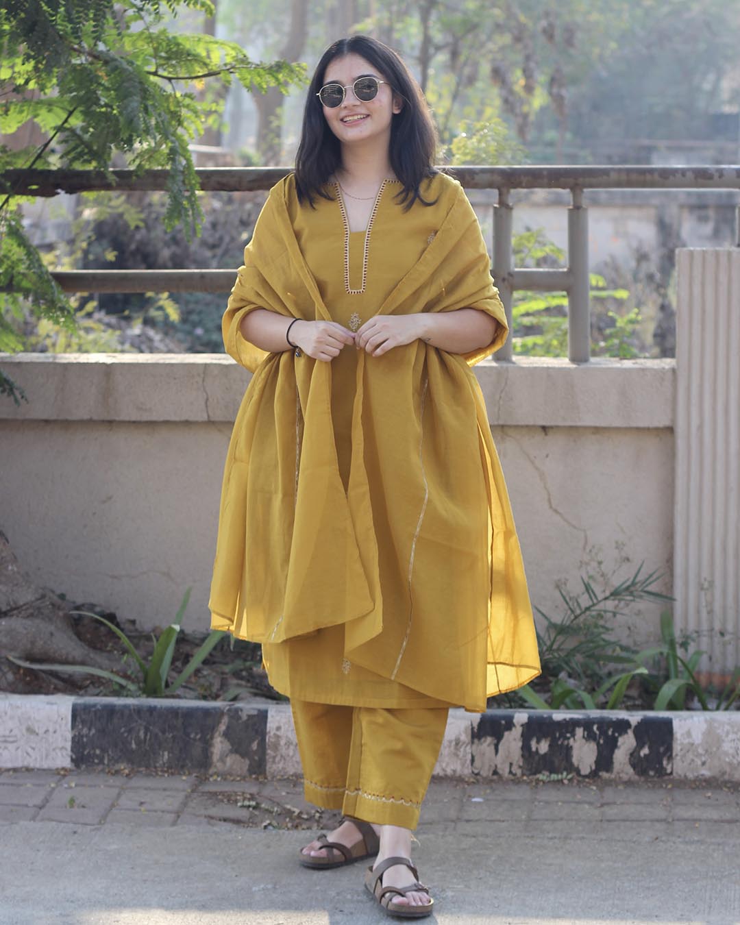 Surya Mul Chanderi Kurta set with Dupatta - Set of 3