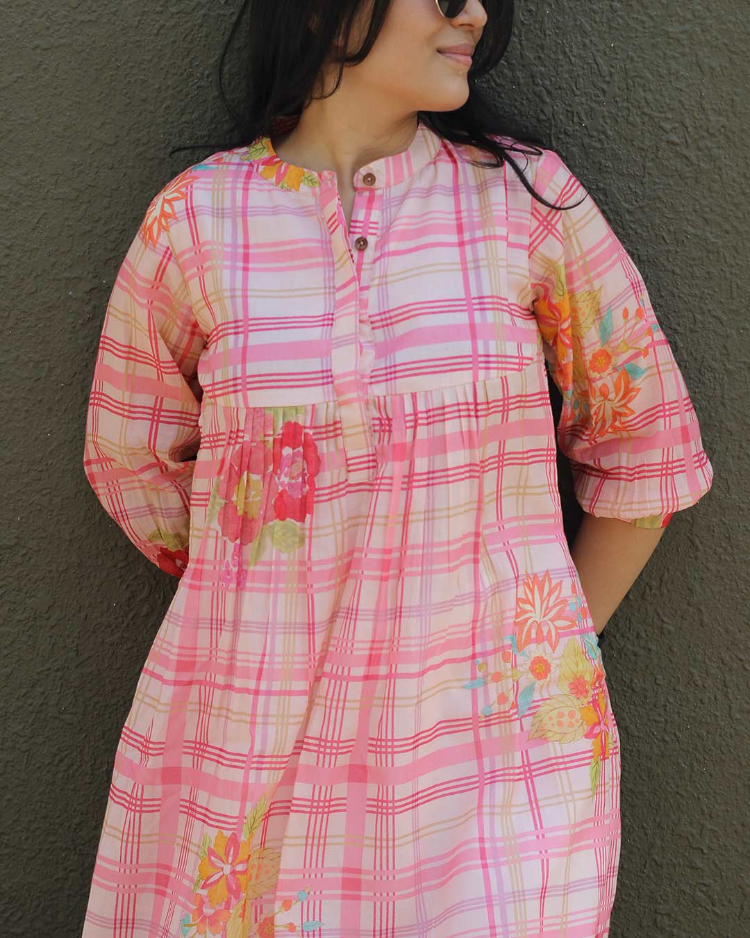 Mandarin Collar With Pleated Yoke