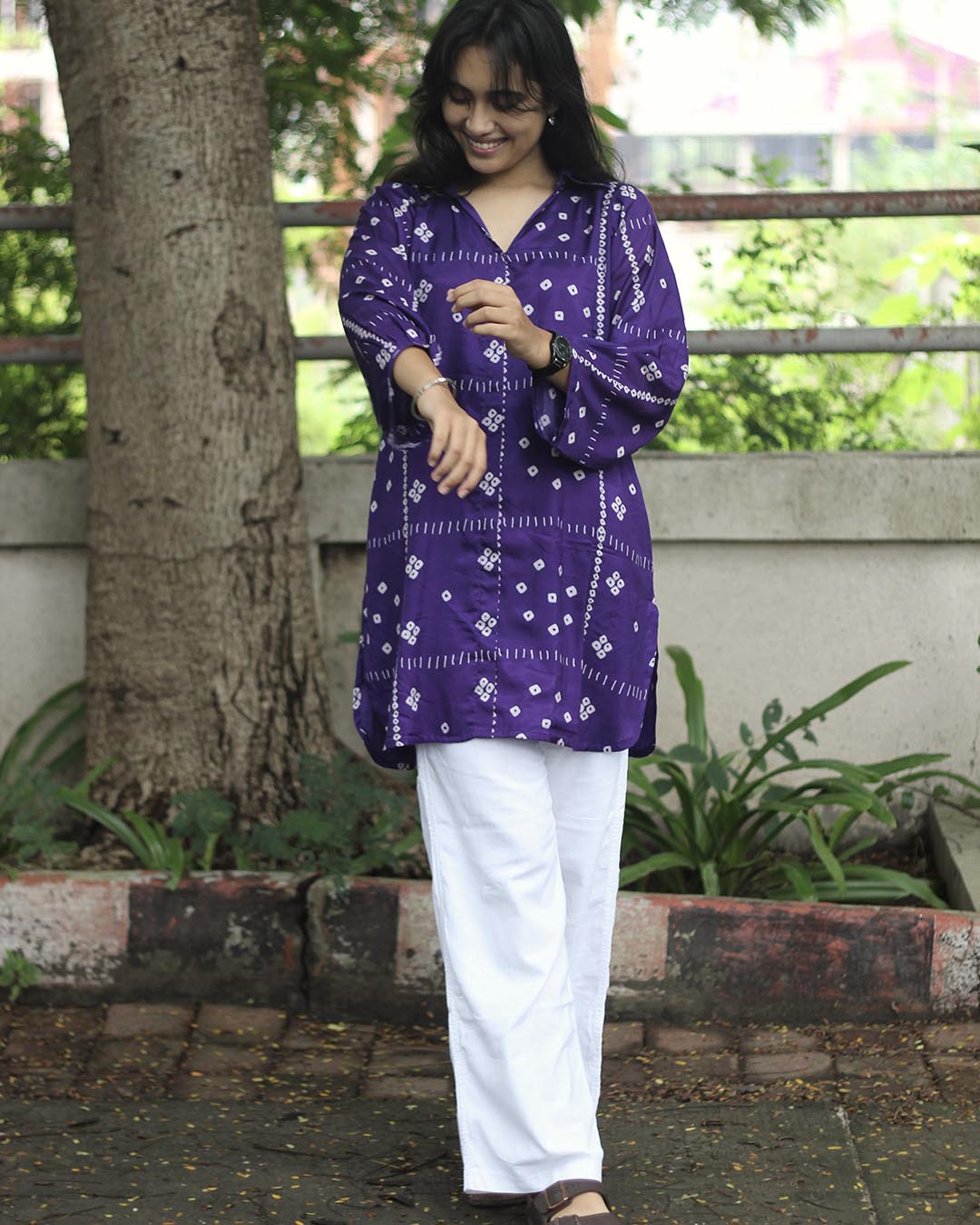 Purple Printed Bandhani Tunic - with Lining