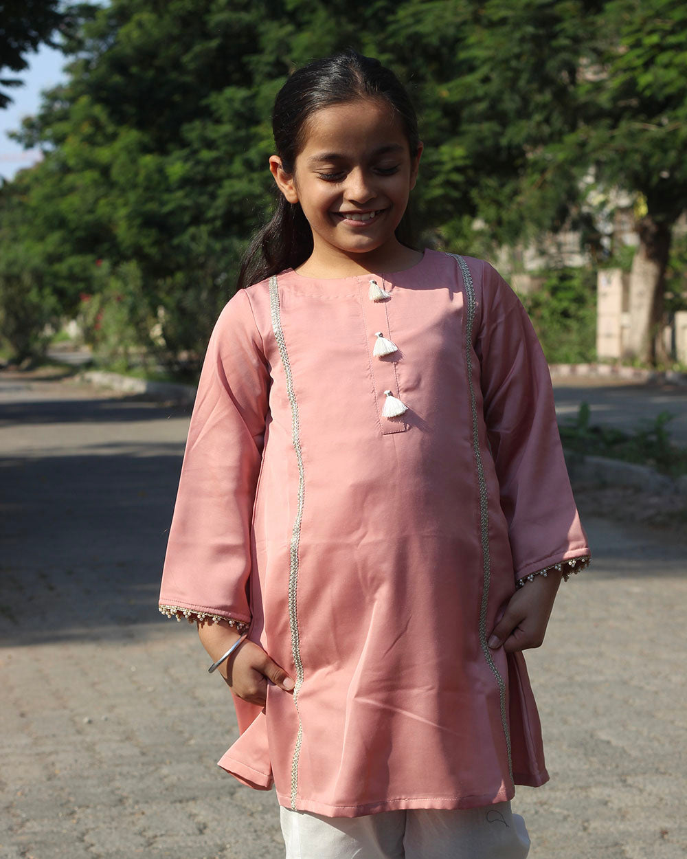 Pink festive Kurta with mul lining