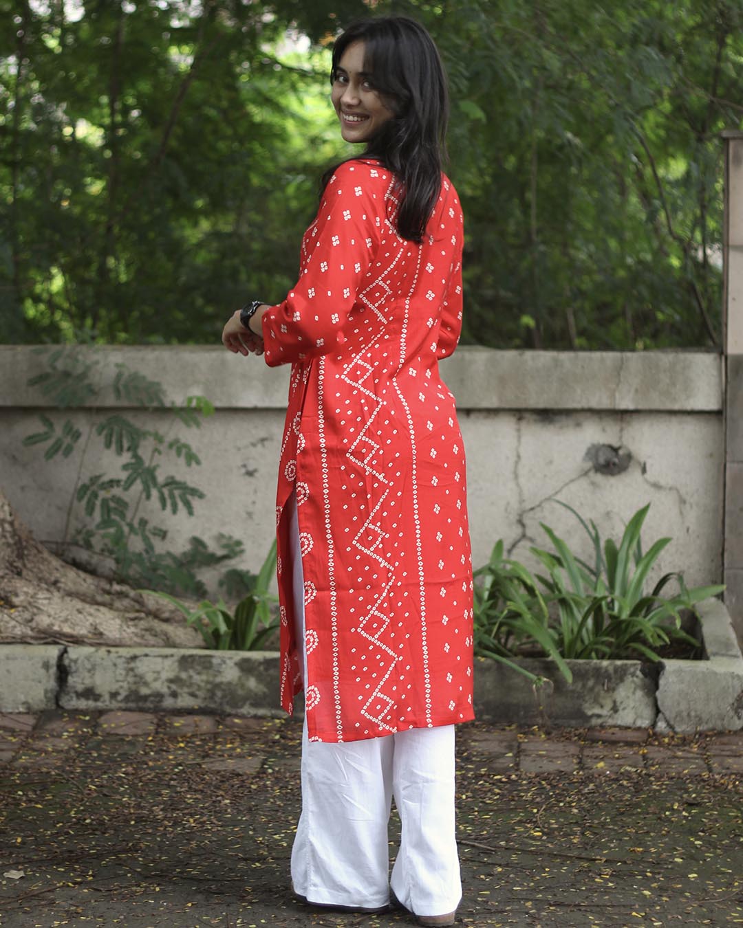 Red Printed Bandhani Kurta - with Lining